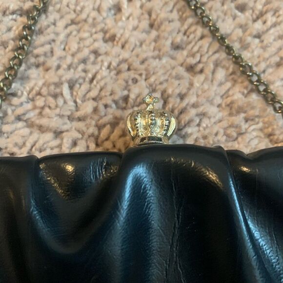 Vintage Black Clutch Snap Leather Bag Shoulder Purse Small Gold Chain - Picture 3 of 7